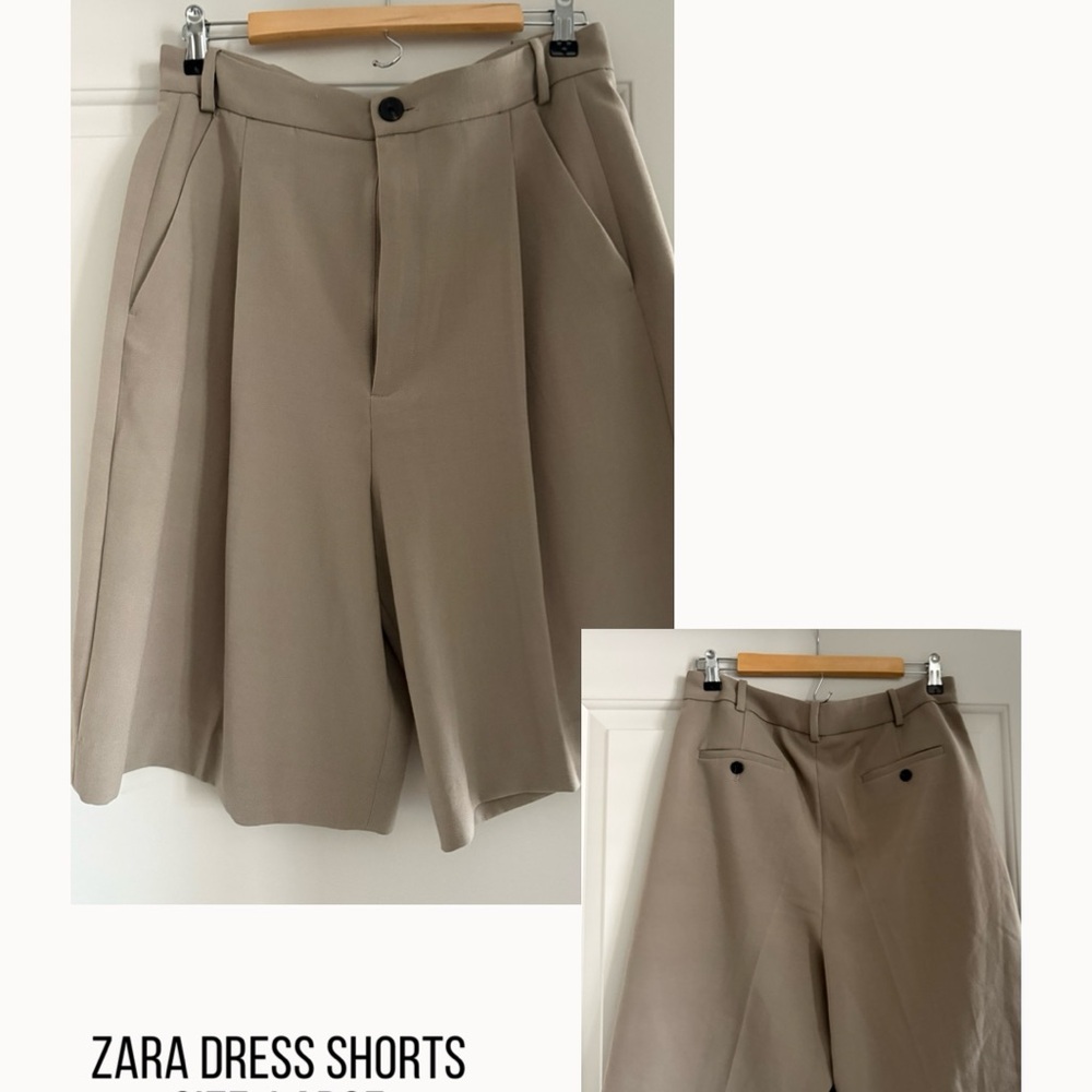 Zara Beige Pleated Shorts